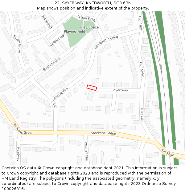 22, SAYER WAY, KNEBWORTH, SG3 6BN: Location map and indicative extent of plot