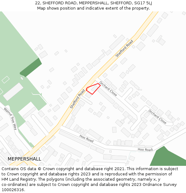 22, SHEFFORD ROAD, MEPPERSHALL, SHEFFORD, SG17 5LJ: Location map and indicative extent of plot