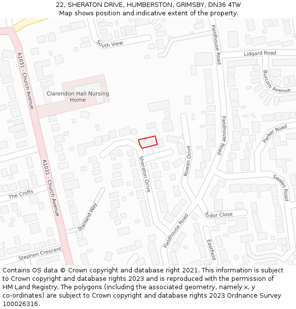 22, SHERATON DRIVE, HUMBERSTON, GRIMSBY, DN36 4TW: Location map and indicative extent of plot