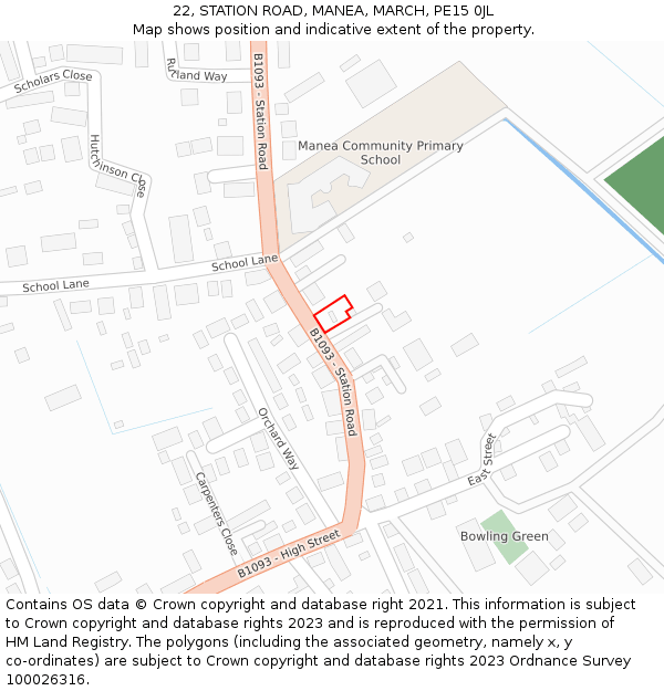 22, STATION ROAD, MANEA, MARCH, PE15 0JL: Location map and indicative extent of plot