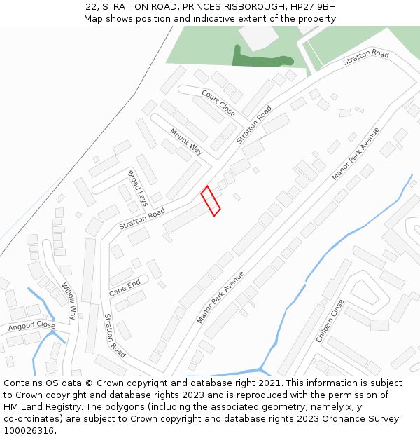 22, STRATTON ROAD, PRINCES RISBOROUGH, HP27 9BH: Location map and indicative extent of plot