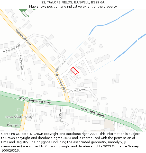 22, TAYLORS FIELDS, BANWELL, BS29 6AJ: Location map and indicative extent of plot