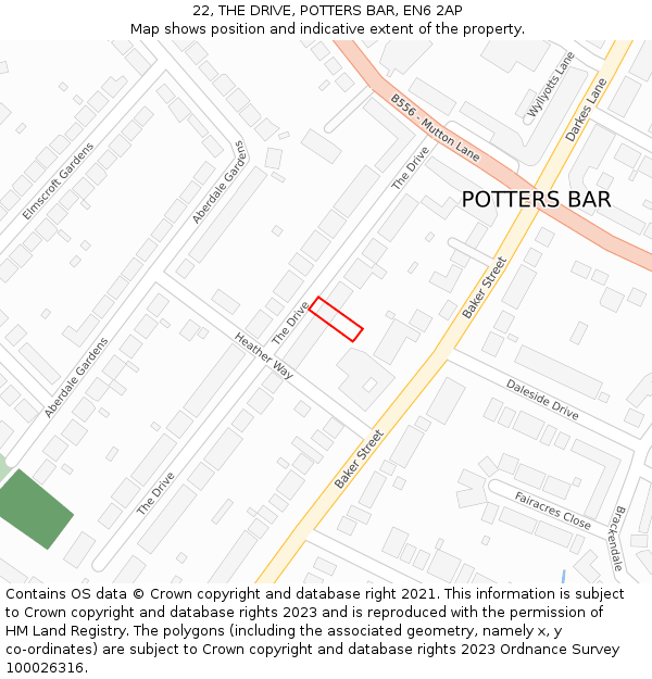 22, THE DRIVE, POTTERS BAR, EN6 2AP: Location map and indicative extent of plot