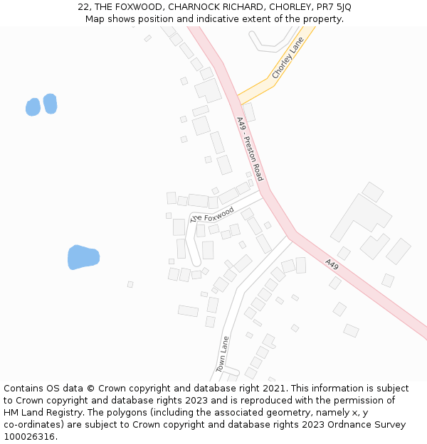 22, THE FOXWOOD, CHARNOCK RICHARD, CHORLEY, PR7 5JQ: Location map and indicative extent of plot