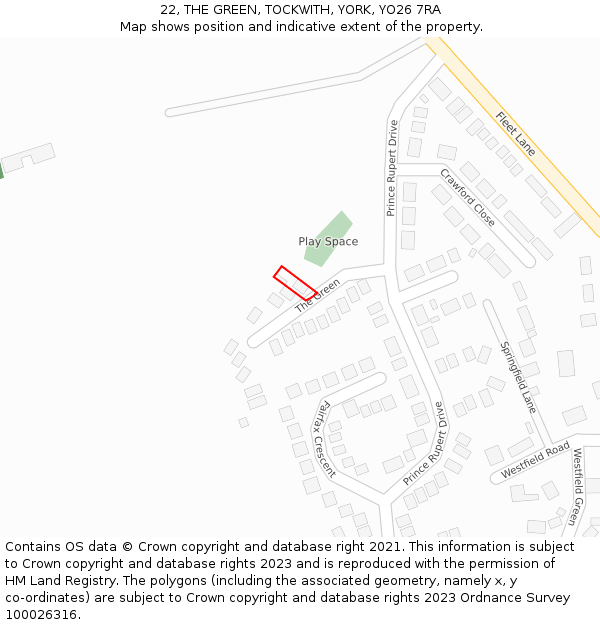 22, THE GREEN, TOCKWITH, YORK, YO26 7RA: Location map and indicative extent of plot