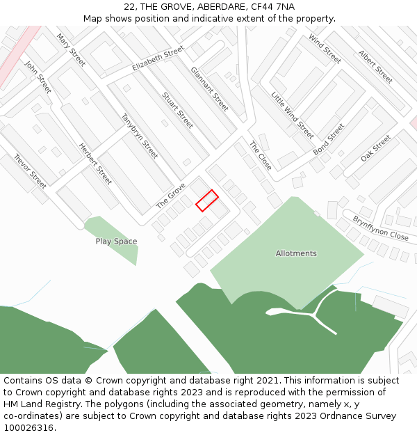 22, THE GROVE, ABERDARE, CF44 7NA: Location map and indicative extent of plot