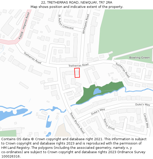 22, TRETHERRAS ROAD, NEWQUAY, TR7 2RA: Location map and indicative extent of plot