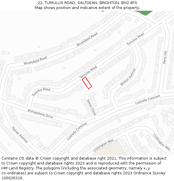 22, TUMULUS ROAD, SALTDEAN, BRIGHTON, BN2 8FS: Location map and indicative extent of plot