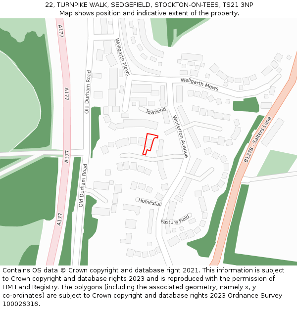 22, TURNPIKE WALK, SEDGEFIELD, STOCKTON-ON-TEES, TS21 3NP: Location map and indicative extent of plot