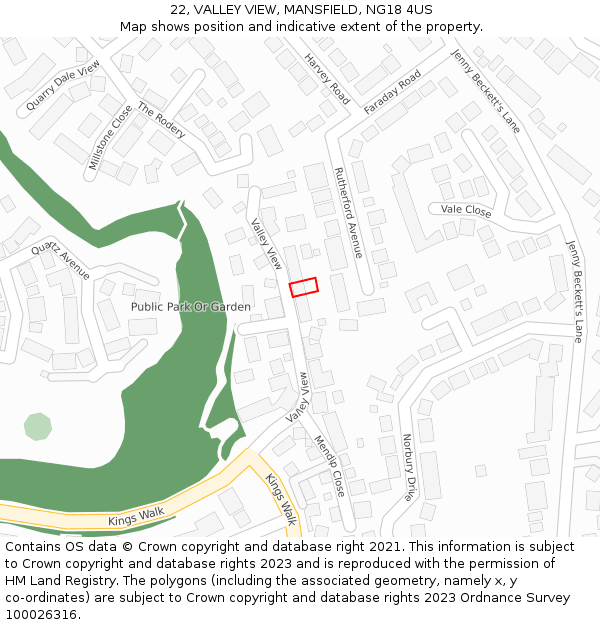 22, VALLEY VIEW, MANSFIELD, NG18 4US: Location map and indicative extent of plot