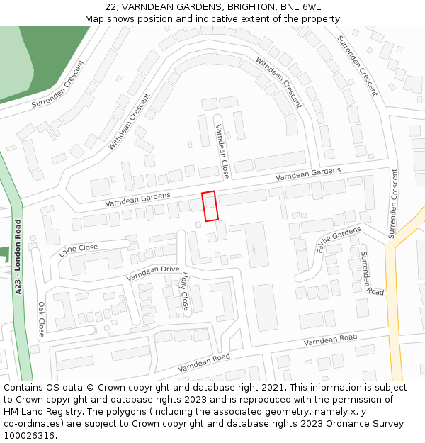 22, VARNDEAN GARDENS, BRIGHTON, BN1 6WL: Location map and indicative extent of plot