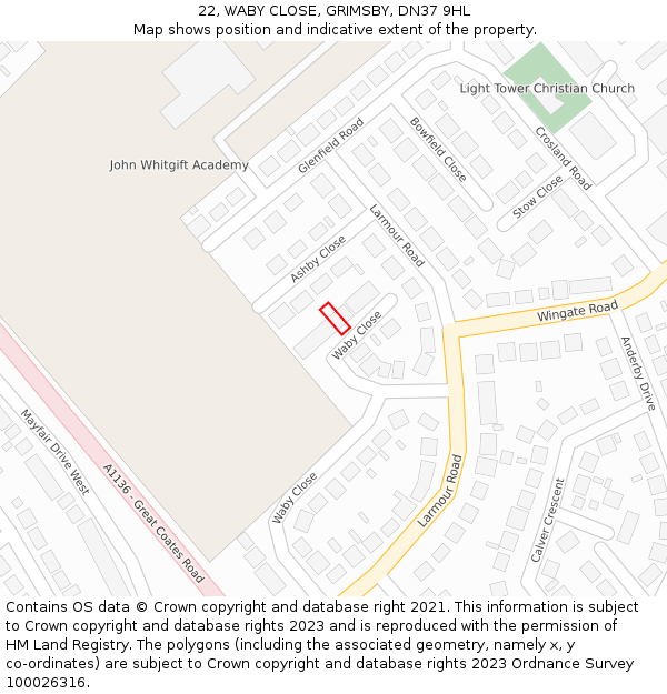 22, WABY CLOSE, GRIMSBY, DN37 9HL: Location map and indicative extent of plot