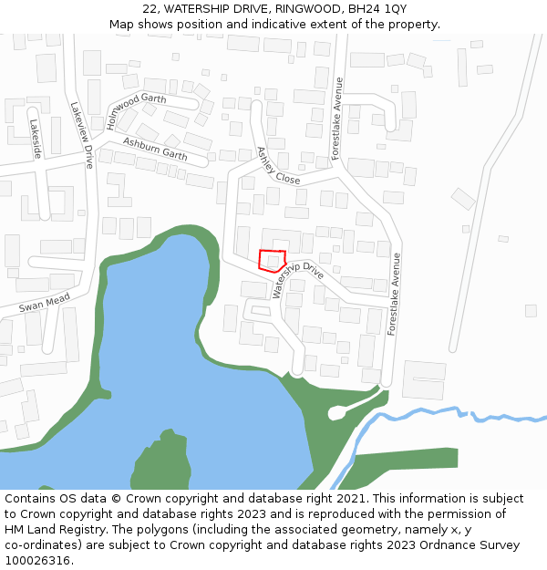 22, WATERSHIP DRIVE, RINGWOOD, BH24 1QY: Location map and indicative extent of plot