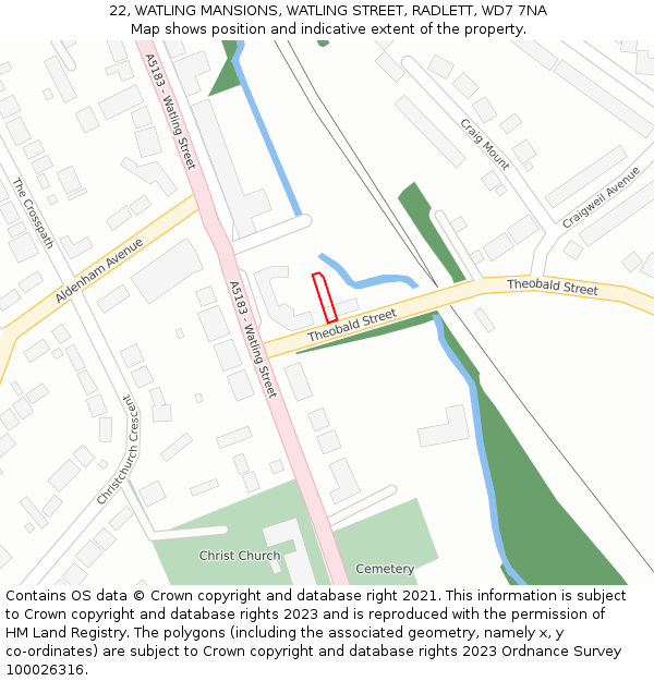 22, WATLING MANSIONS, WATLING STREET, RADLETT, WD7 7NA: Location map and indicative extent of plot