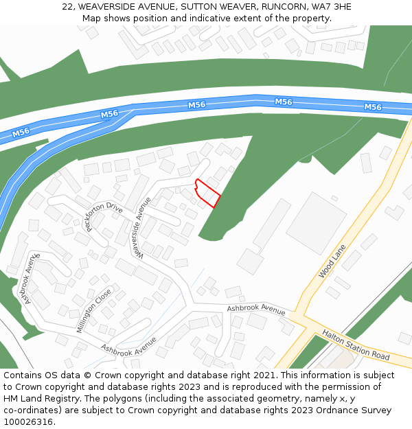 22, WEAVERSIDE AVENUE, SUTTON WEAVER, RUNCORN, WA7 3HE: Location map and indicative extent of plot