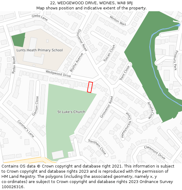 22, WEDGEWOOD DRIVE, WIDNES, WA8 9RJ: Location map and indicative extent of plot