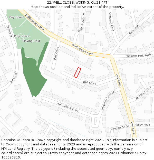 22, WELL CLOSE, WOKING, GU21 4PT: Location map and indicative extent of plot