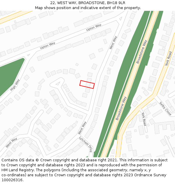 22, WEST WAY, BROADSTONE, BH18 9LR: Location map and indicative extent of plot