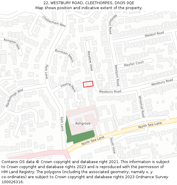 22, WESTBURY ROAD, CLEETHORPES, DN35 0QE: Location map and indicative extent of plot