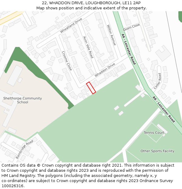 22, WHADDON DRIVE, LOUGHBOROUGH, LE11 2AP: Location map and indicative extent of plot