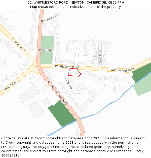 22, WHITTLESFORD ROAD, NEWTON, CAMBRIDGE, CB22 7PH: Location map and indicative extent of plot