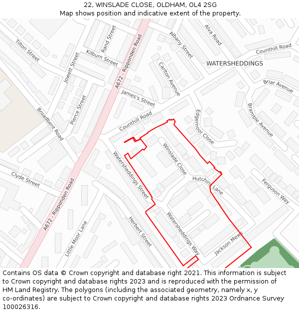 22, WINSLADE CLOSE, OLDHAM, OL4 2SG: Location map and indicative extent of plot