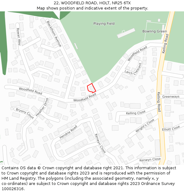 22, WOODFIELD ROAD, HOLT, NR25 6TX: Location map and indicative extent of plot