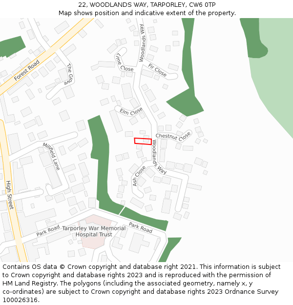 22, WOODLANDS WAY, TARPORLEY, CW6 0TP: Location map and indicative extent of plot