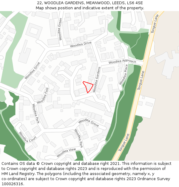 22, WOODLEA GARDENS, MEANWOOD, LEEDS, LS6 4SE: Location map and indicative extent of plot