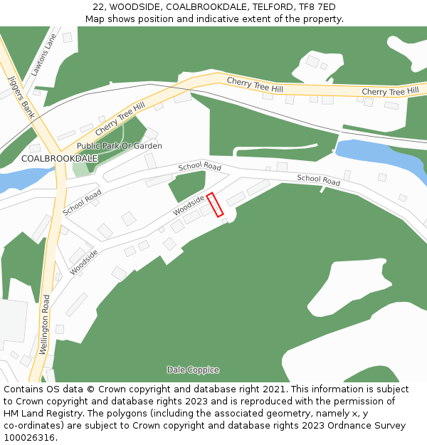 22, WOODSIDE, COALBROOKDALE, TELFORD, TF8 7ED: Location map and indicative extent of plot