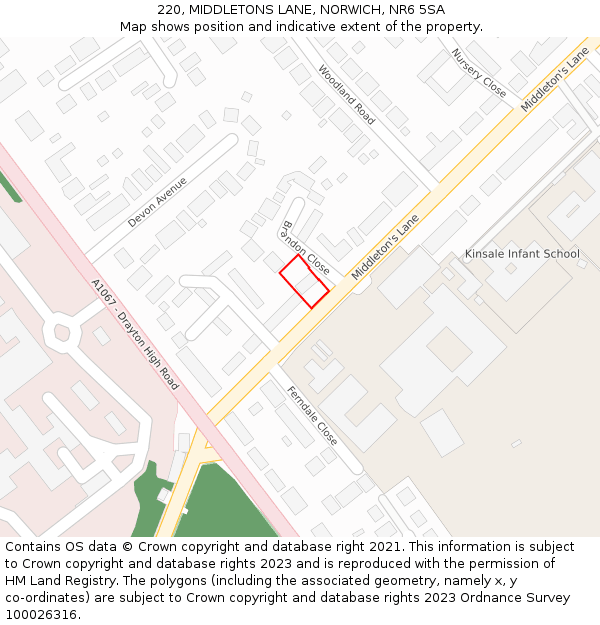 220, MIDDLETONS LANE, NORWICH, NR6 5SA: Location map and indicative extent of plot