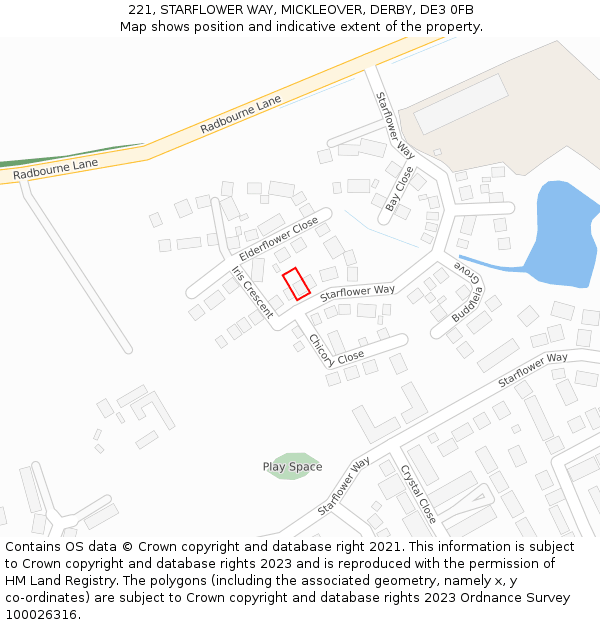 221, STARFLOWER WAY, MICKLEOVER, DERBY, DE3 0FB: Location map and indicative extent of plot