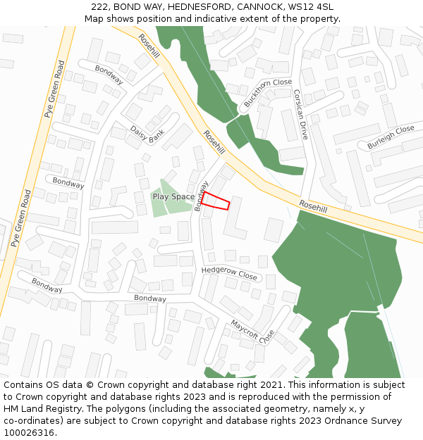 222, BOND WAY, HEDNESFORD, CANNOCK, WS12 4SL: Location map and indicative extent of plot