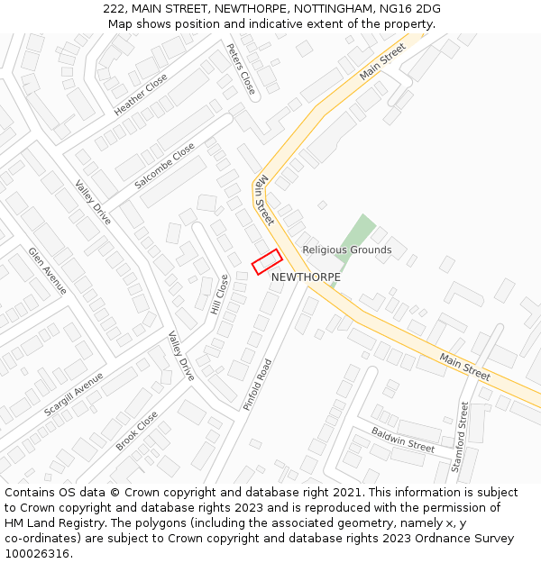 222, MAIN STREET, NEWTHORPE, NOTTINGHAM, NG16 2DG: Location map and indicative extent of plot