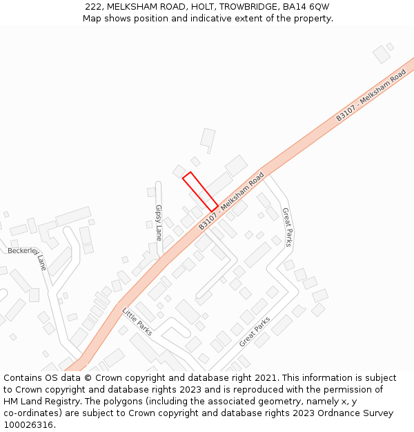 222, MELKSHAM ROAD, HOLT, TROWBRIDGE, BA14 6QW: Location map and indicative extent of plot