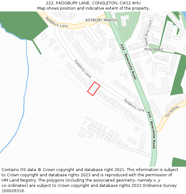 222, PADGBURY LANE, CONGLETON, CW12 4HU: Location map and indicative extent of plot