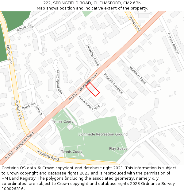 222, SPRINGFIELD ROAD, CHELMSFORD, CM2 6BN: Location map and indicative extent of plot