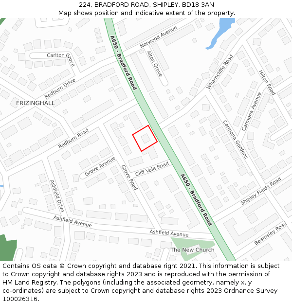 224, BRADFORD ROAD, SHIPLEY, BD18 3AN: Location map and indicative extent of plot