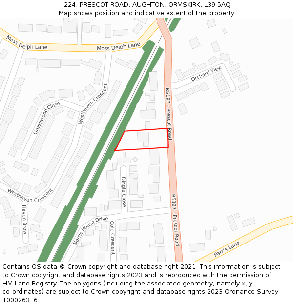 224, PRESCOT ROAD, AUGHTON, ORMSKIRK, L39 5AQ: Location map and indicative extent of plot