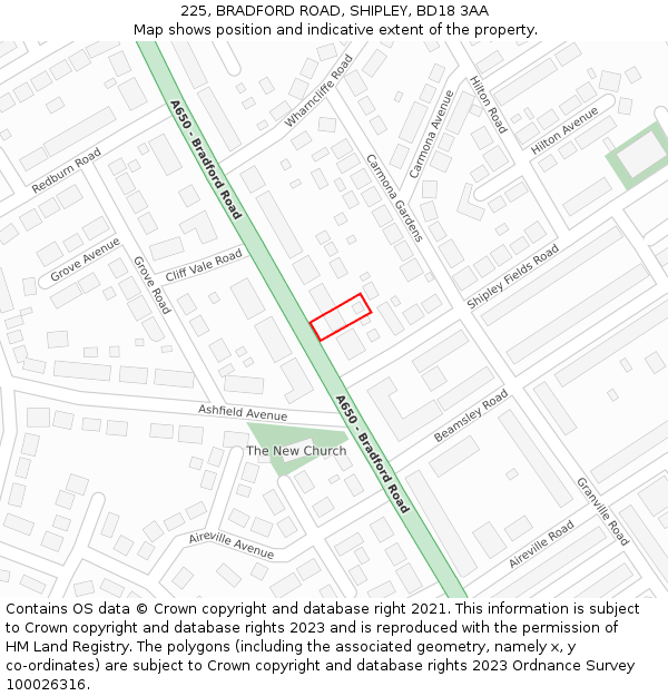 225, BRADFORD ROAD, SHIPLEY, BD18 3AA: Location map and indicative extent of plot