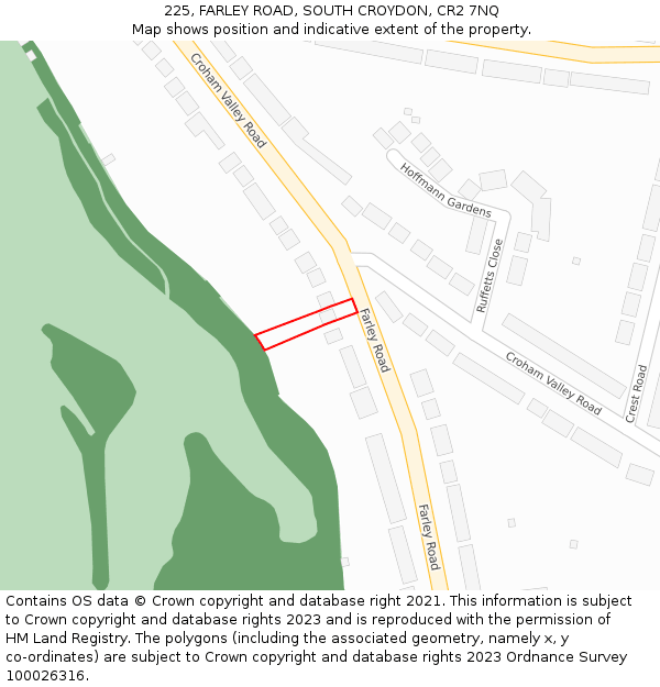 225, FARLEY ROAD, SOUTH CROYDON, CR2 7NQ: Location map and indicative extent of plot