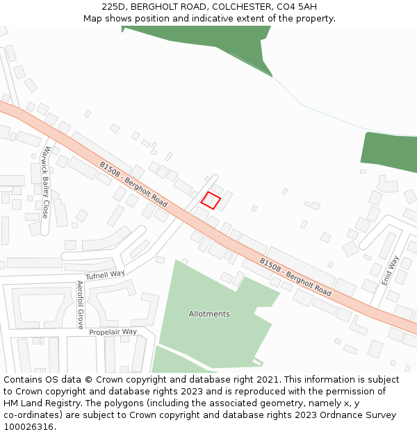 225D, BERGHOLT ROAD, COLCHESTER, CO4 5AH: Location map and indicative extent of plot