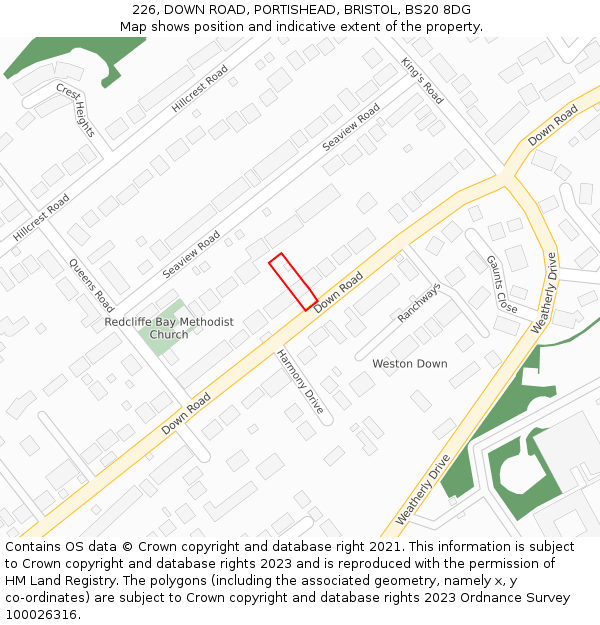 226, DOWN ROAD, PORTISHEAD, BRISTOL, BS20 8DG: Location map and indicative extent of plot