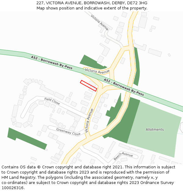 227, VICTORIA AVENUE, BORROWASH, DERBY, DE72 3HG: Location map and indicative extent of plot