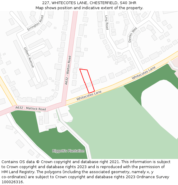 227, WHITECOTES LANE, CHESTERFIELD, S40 3HR: Location map and indicative extent of plot