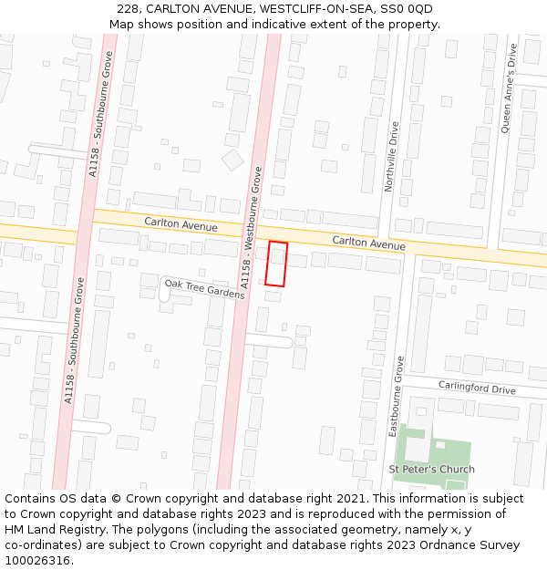 228, CARLTON AVENUE, WESTCLIFF-ON-SEA, SS0 0QD: Location map and indicative extent of plot