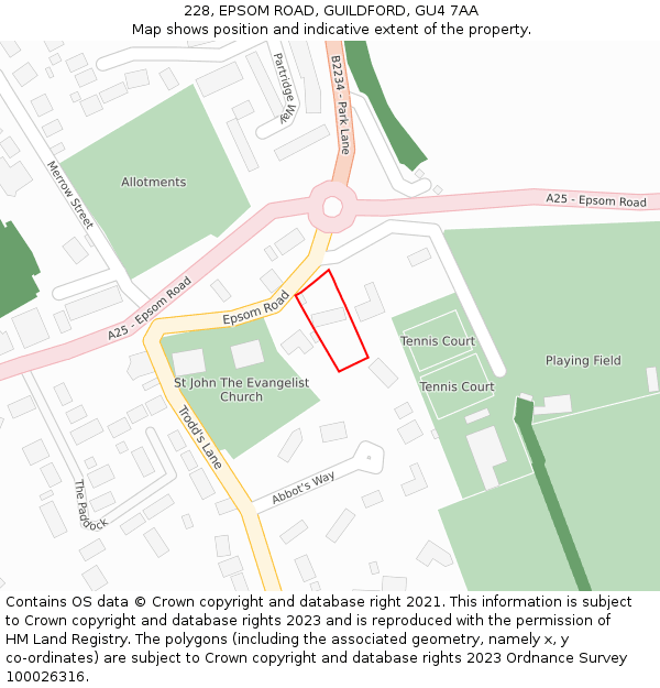 228, EPSOM ROAD, GUILDFORD, GU4 7AA: Location map and indicative extent of plot