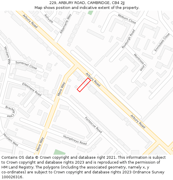 229, ARBURY ROAD, CAMBRIDGE, CB4 2JJ: Location map and indicative extent of plot