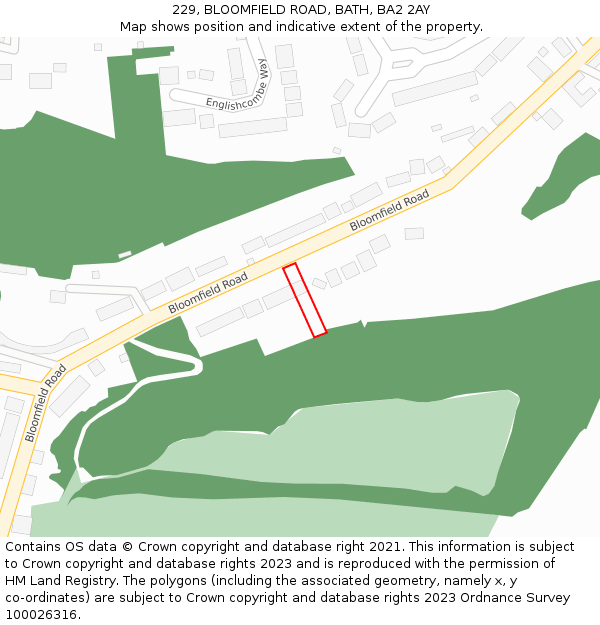 229, BLOOMFIELD ROAD, BATH, BA2 2AY: Location map and indicative extent of plot