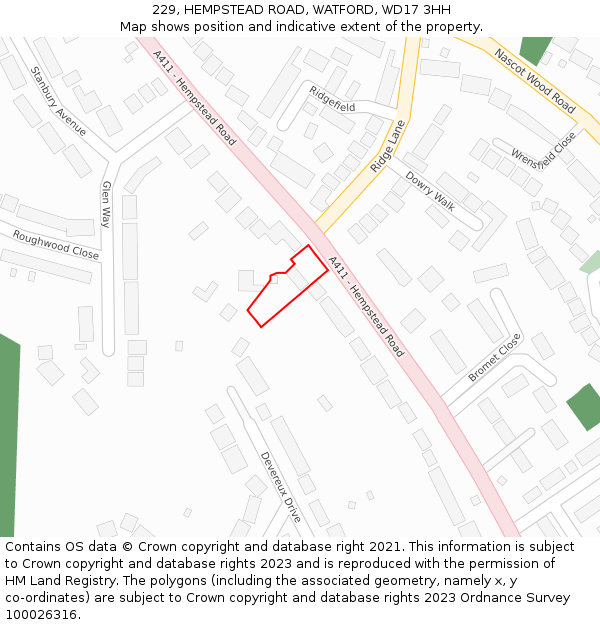 229, HEMPSTEAD ROAD, WATFORD, WD17 3HH: Location map and indicative extent of plot